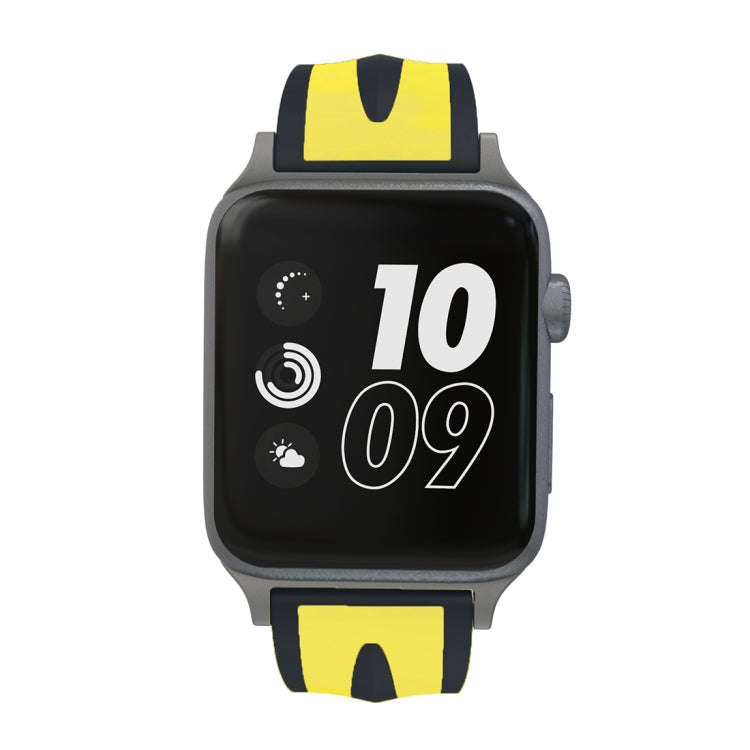 For Apple Watch Series 3 & 2 & 1 42mm Fashion Double Stripes Pattern Silicone Watch Band (Black+Y...