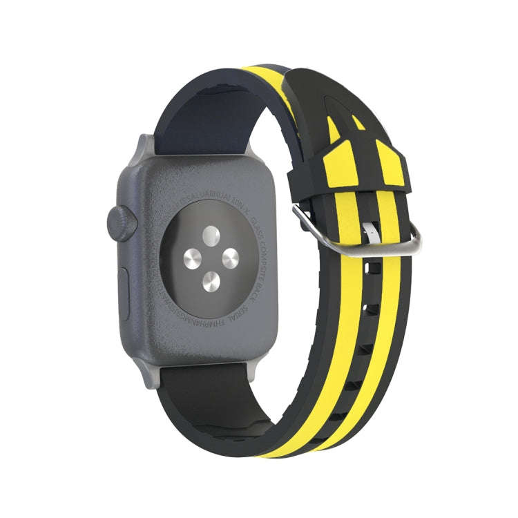 For Apple Watch Series 3 & 2 & 1 42mm Fashion Double Stripes Pattern Silicone Watch Band (Black+Y...