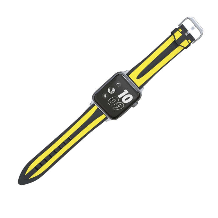 For Apple Watch Series 3 & 2 & 1 42mm Fashion Double Stripes Pattern Silicone Watch Band (Black+Y...