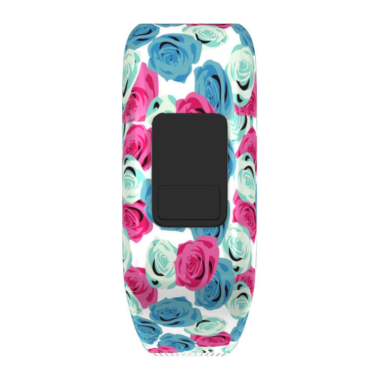 Flower Pattern Silicone Sport Watch Band for Garmin Vivofit JR, Size: Large(Blue + Red)