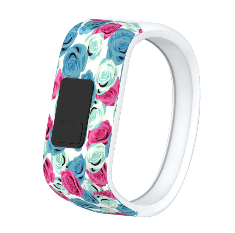Flower Pattern Silicone Sport Watch Band for Garmin Vivofit JR, Size: Small(Blue + Red)