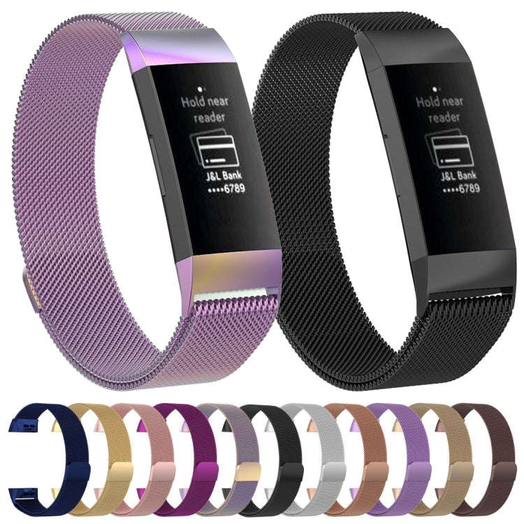 Stainless Steel Magnet Watch Band for FITBIT Charge 3, Size:Small, 187x18mm(Blue)