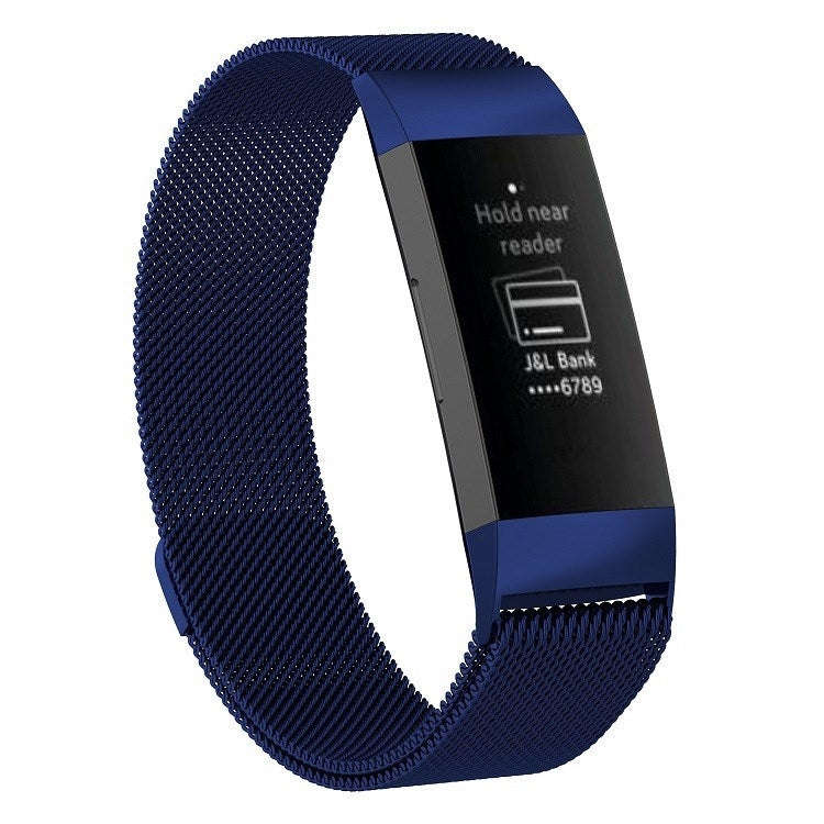 Stainless Steel Magnet Watch Band for FITBIT Charge 3, Size:Large, 217x18mm(Blue)
