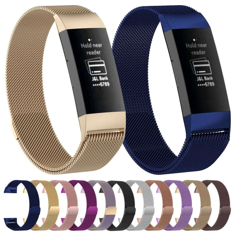 Stainless Steel Magnet Watch Band for FITBIT Charge 3, Size:Large, 217x18mm(Blue)