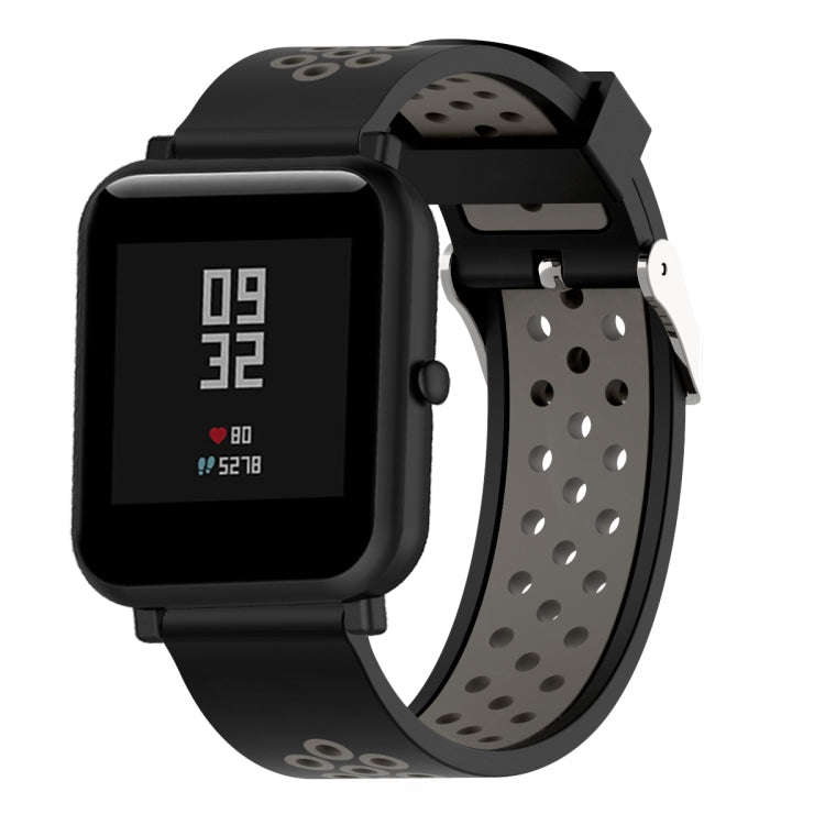 Double Colour Silicone Sport Watch Band for Xiaomi Huami Amazfit Bip Lite Version 20mm(Black Grey)