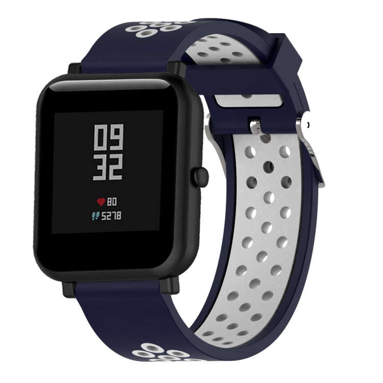 Double Colour Silicone Sport Watch Band for Xiaomi Huami Amazfit Bip Lite Version 20mm(White Blue)