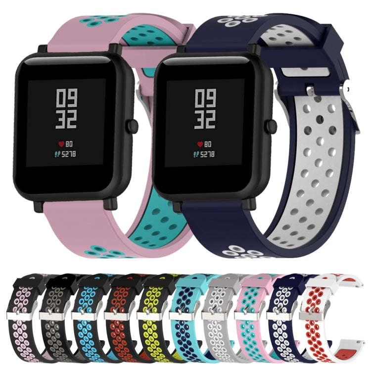 Double Colour Silicone Sport Watch Band for Xiaomi Huami Amazfit Bip Lite Version 20mm(White Blue)
