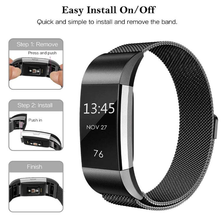 Smart Watch Stainless Steel Watch Band for FITBIT Charge 2, Size: L(Silver)