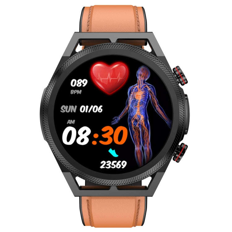 ET310 1.39 inch IPS Screen IP67 Waterproof Leather Band Smart Watch, Support Body Temperature Mon...