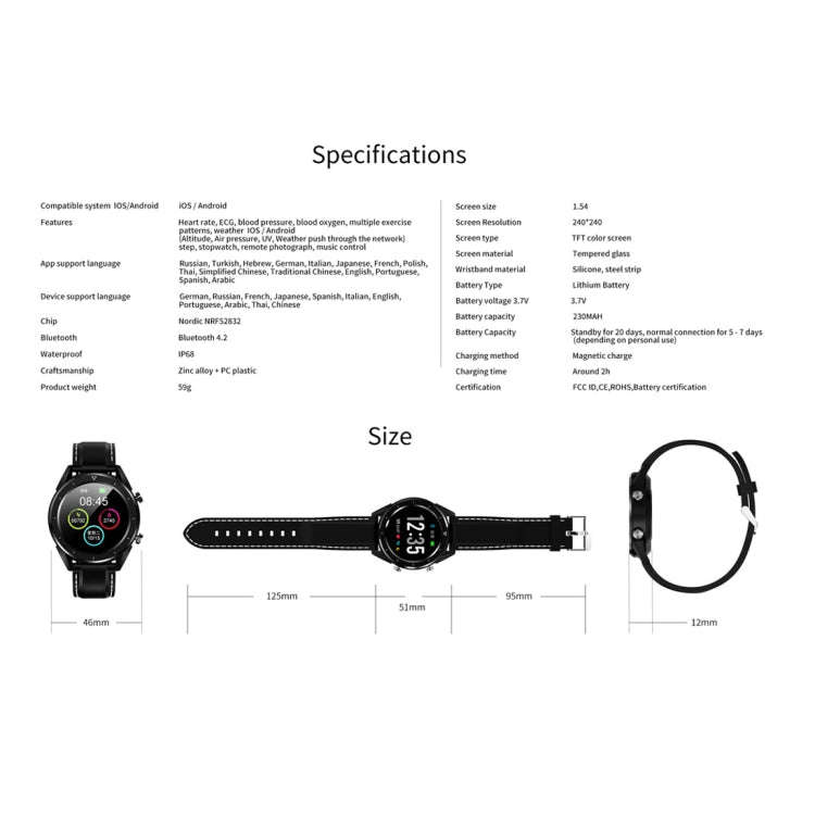 DT28 1.54inch IP68 Waterproof Silicone Strap Smartwatch Bluetooth 4.2, Support Incoming Call Remi...