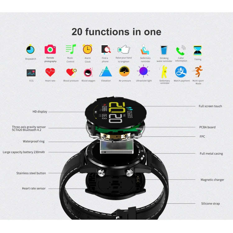 DT28 1.54inch IP68 Waterproof Silicone Strap Smartwatch Bluetooth 4.2, Support Incoming Call Remi...