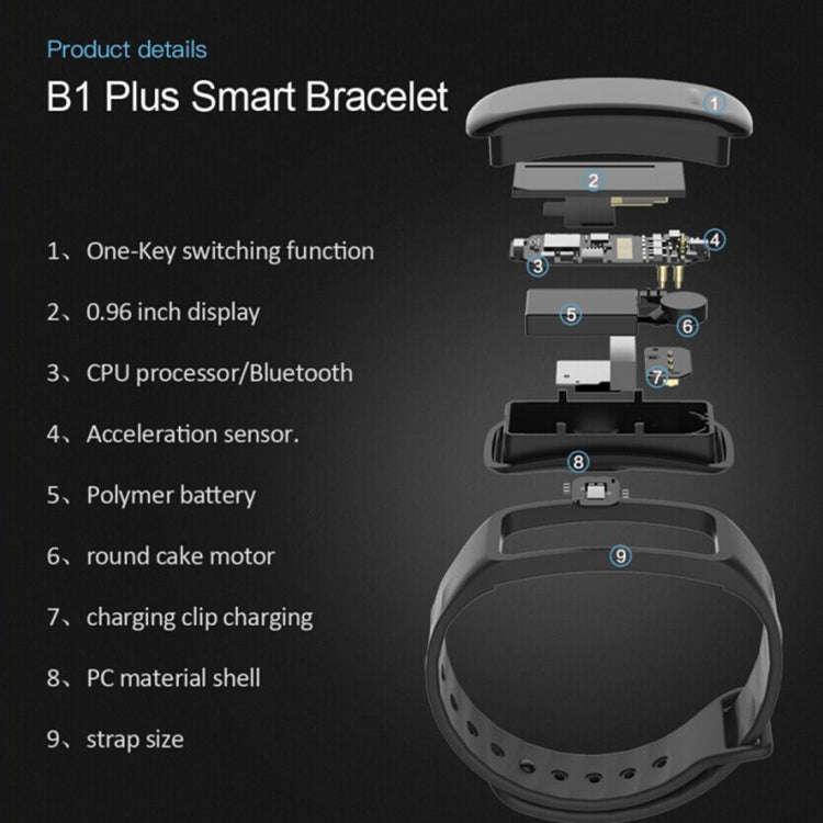 TLW B1 Plus Fitness Tracker 0.96 inch Color Screen Bluetooth 4.0 Wristband Smart Bracelet, IP67 W...