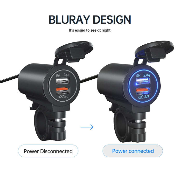 ZH-723F1 Car / Motorcycle QC3.0 Cell Phone Fast Charging Dual USB Car Charger(Blue Light)