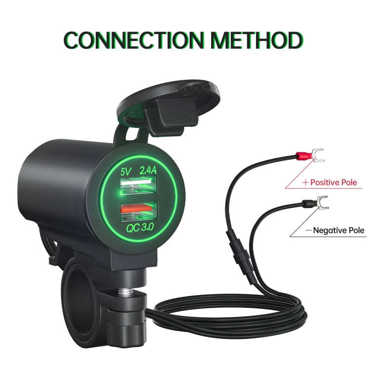 ZH-723F3 Car / Motorcycle QC3.0 Cell Phone Fast Charging Dual USB Car Charger(Green Light)