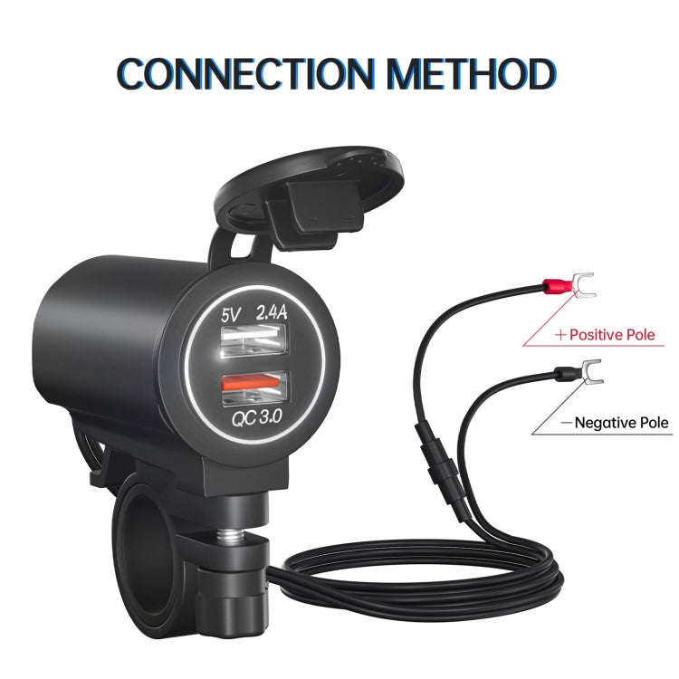 ZH-723F5 Car / Motorcycle QC3.0 Cell Phone Fast Charging Dual USB Car Charger(White Light)