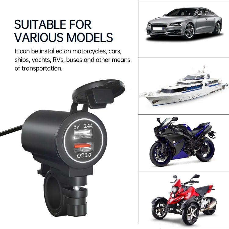 ZH-723F5 Car / Motorcycle QC3.0 Cell Phone Fast Charging Dual USB Car Charger(White Light)