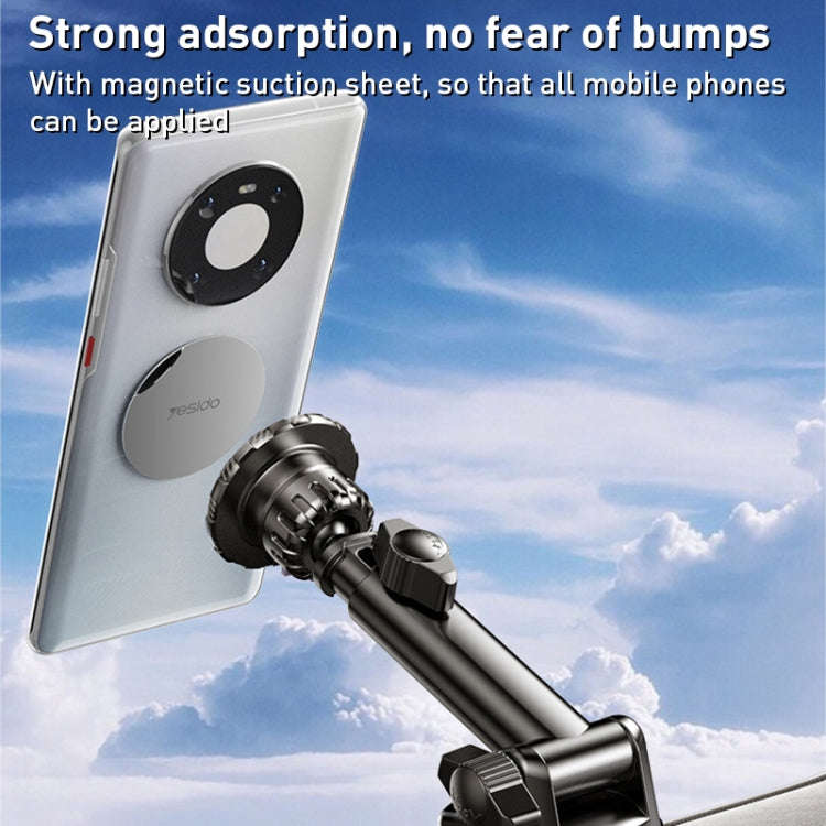 Yesido C160 Suction Cup Type Telescopic Rod Magnetic Car Phone Holder (Black)