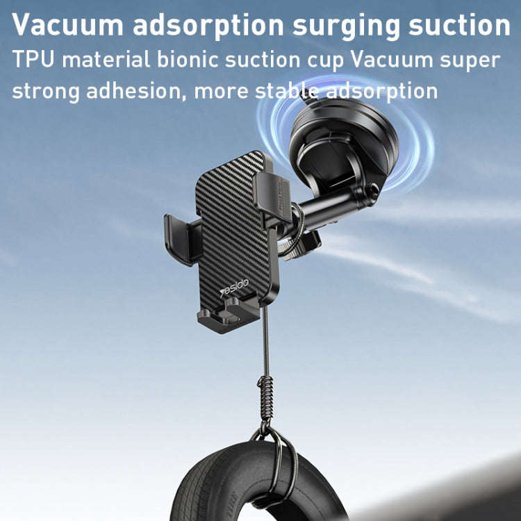 Yesido C173 Suction Cup Type Telescopic Rod Car Phone Holder (Black)