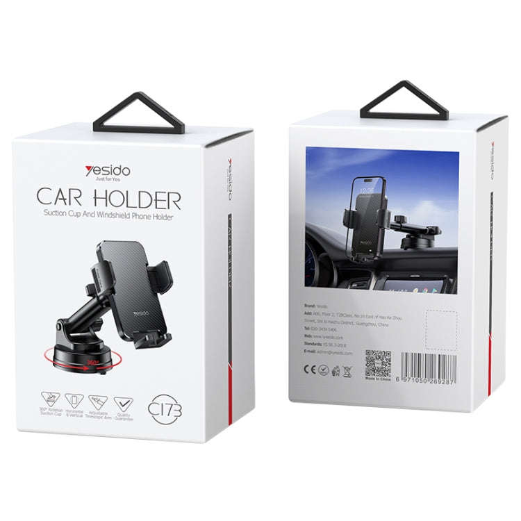Yesido C173 Suction Cup Type Telescopic Rod Car Phone Holder (Black)