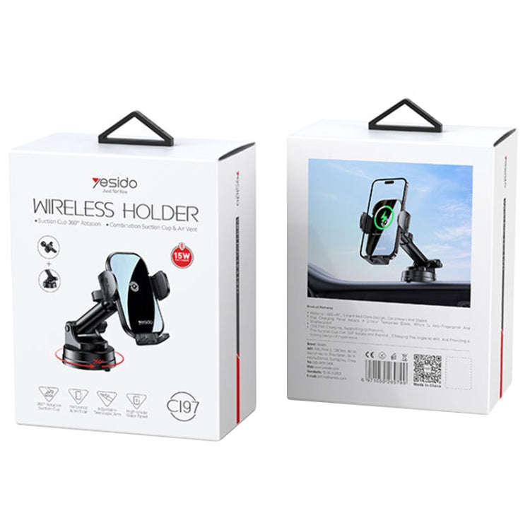 Yesido C197 15W 2 in 1 Suction Cup Type Wireless Charging Car Holder Set (Black)