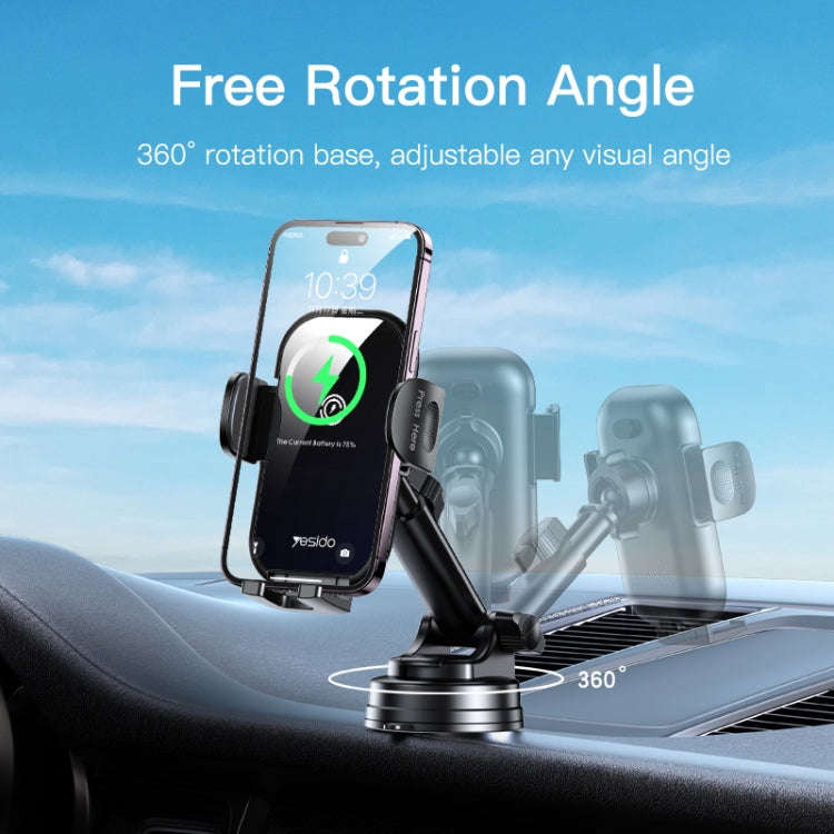 Yesido C197 15W 2 in 1 Suction Cup Type Wireless Charging Car Holder Set (Black)