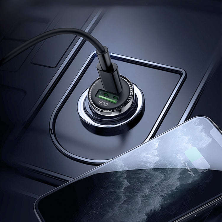 AR-CA08 12W 2A USB-C / Type-C + USB Ports Car Charger (Gold)