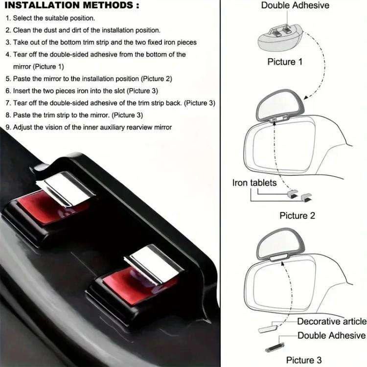 3R-091 Car Blind Spot Left Rear View Wide Angle Adjustable Mirror(Black)
