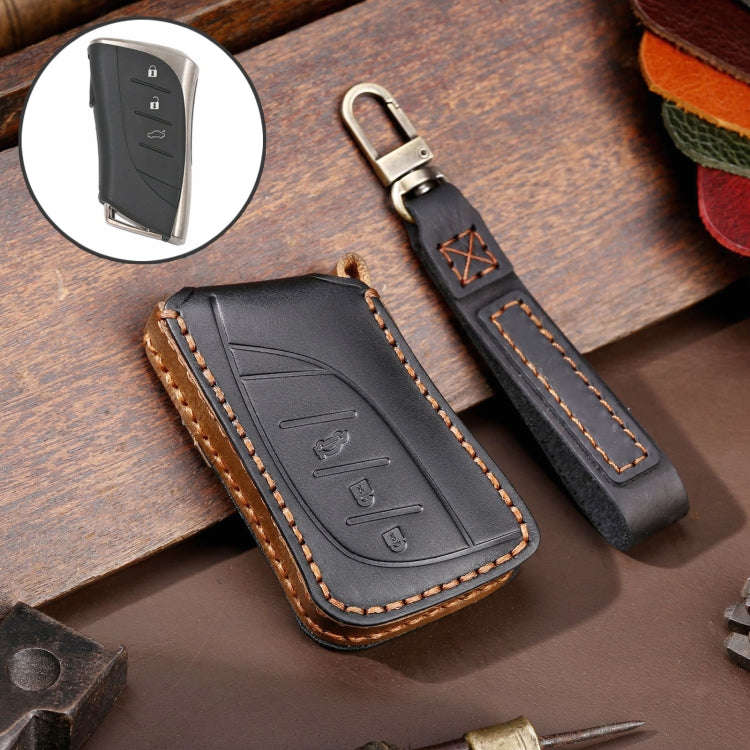 For Lexus 3-button Hallmo Car Cowhide Leather Key Protective Cover Key Case(Black)