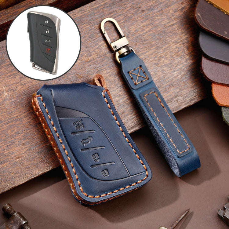 For Lexus 4-button Hallmo Car Cowhide Leather Key Protective Cover Key Case(Blue)