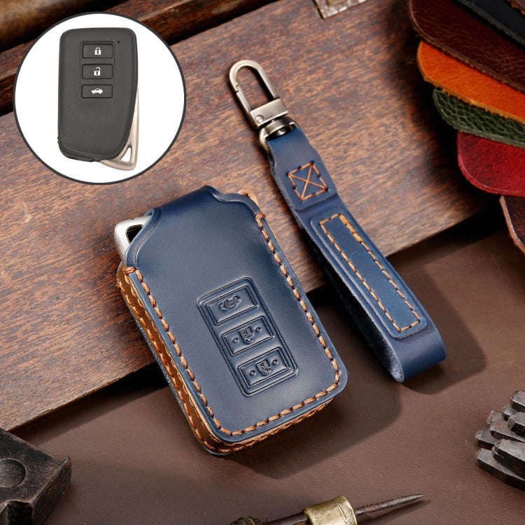 For Lexus 3-button Hallmo Car Cowhide Leather Key Protective Cover Key Case(Blue)