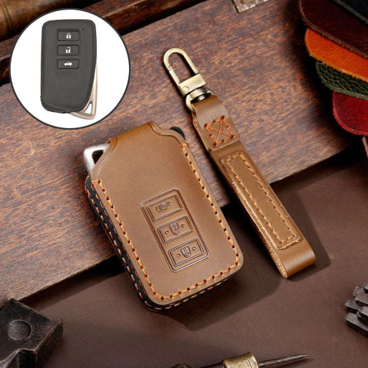 For Lexus 3-button Hallmo Car Cowhide Leather Key Protective Cover Key Case(Brown)