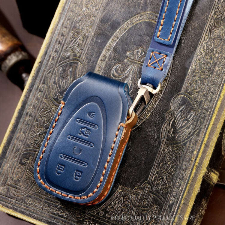 For Chevrolet 5-button Hallmo Car Cowhide Leather Key Protective Cover Key Case(Blue)
