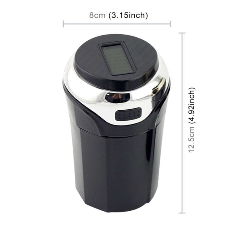N12B Car Creative Ashtray Solar Power With Light And Cover Car Supplies (Silver)
