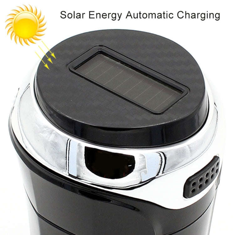 N12B Car Creative Ashtray Solar Power With Light And Cover Car Supplies (Silver)