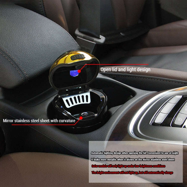 N12B Car Creative Ashtray Solar Power With Light And Cover Car Supplies (Silver)