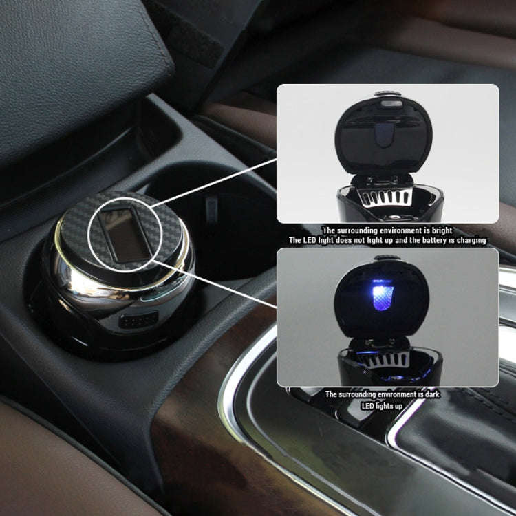 N12B Car Creative Ashtray Solar Power With Light And Cover Car Supplies (Silver)