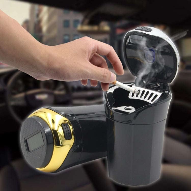 N12B Car Creative Ashtray Solar Power With Light And Cover Car Supplies (Silver)