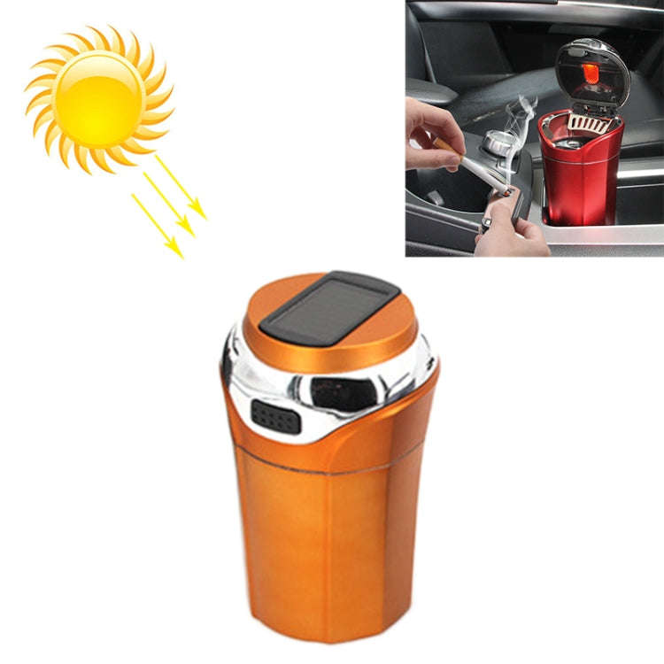 N12E Car Creative Ashtray Solar Power With Light And Cover With Cigarette Liighter (Gold)