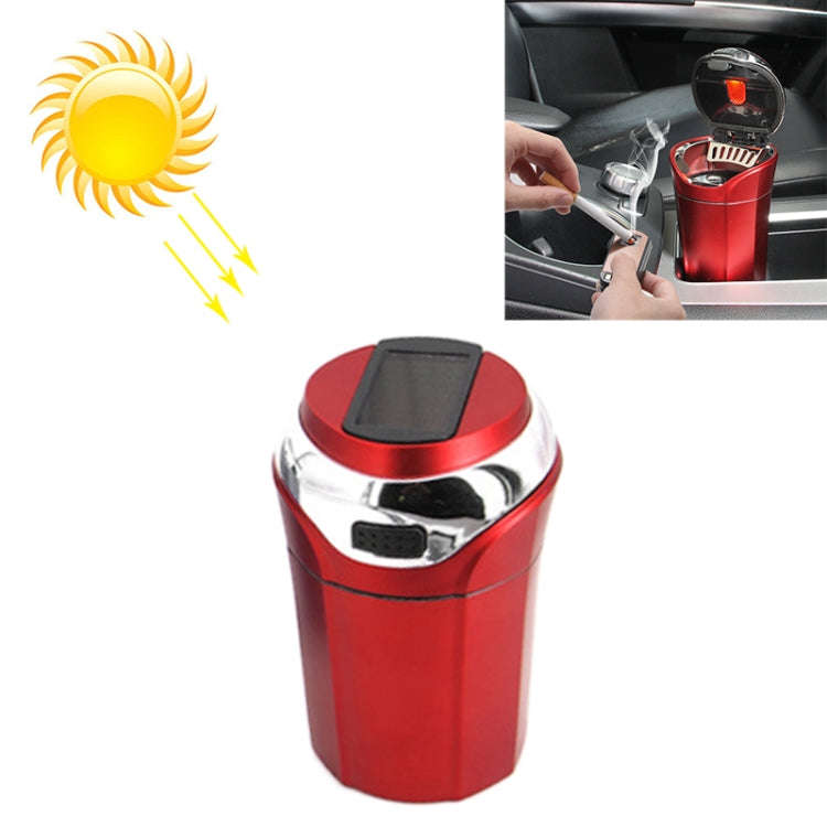 N12E Car Creative Ashtray Solar Power With Light And Cover With Cigarette Liighter (Red)