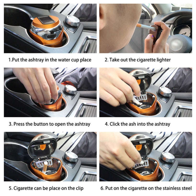 N12E Car Creative Ashtray Solar Power With Light And Cover With Cigarette Liighter (Blue)