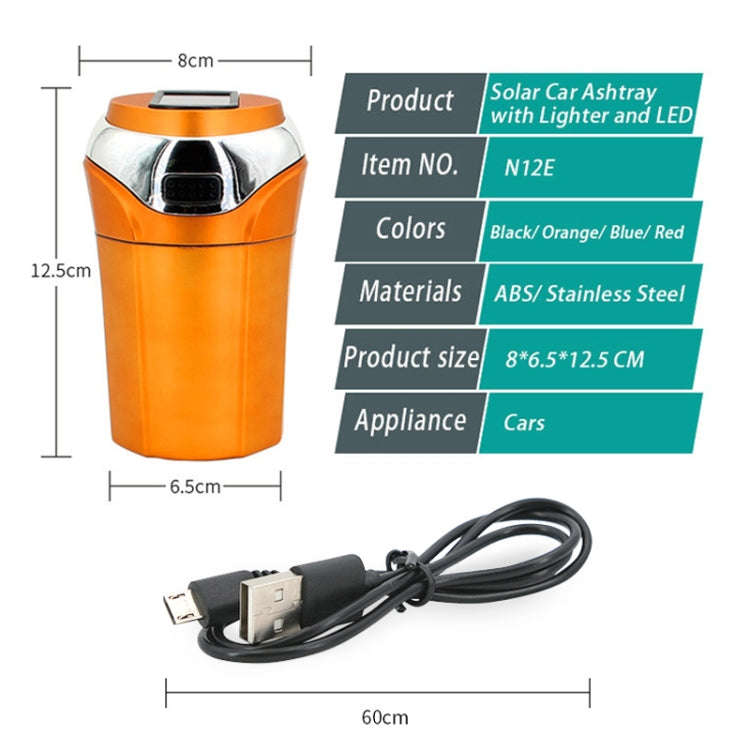 N12E Car Creative Ashtray Solar Power With Light And Cover With Cigarette Liighter (Red)