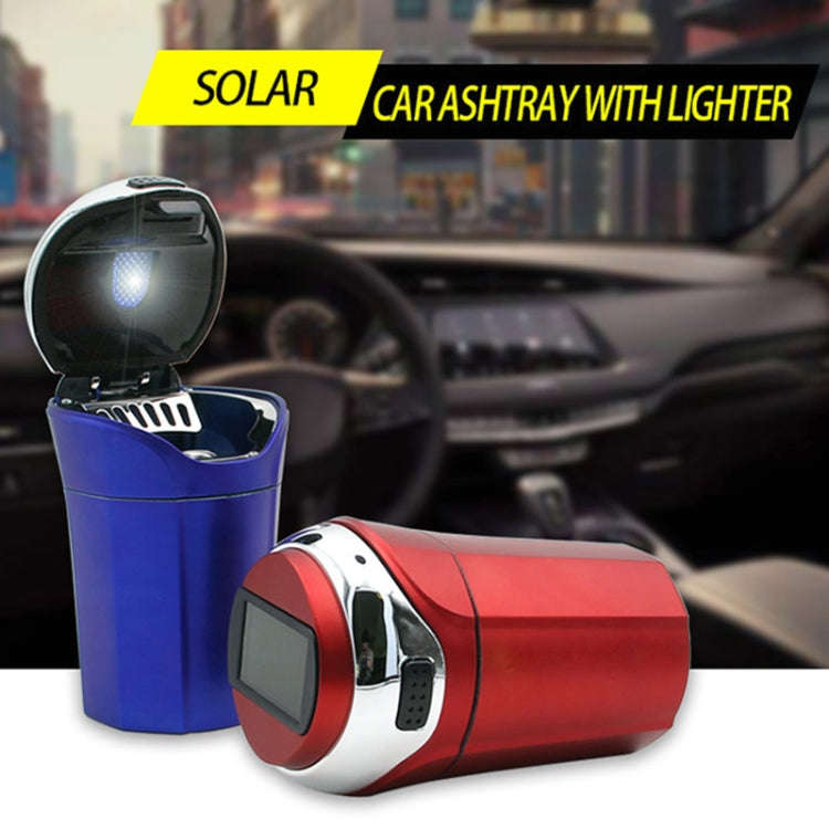 N12E Car Creative Ashtray Solar Power With Light And Cover With Cigarette Liighter (Red)