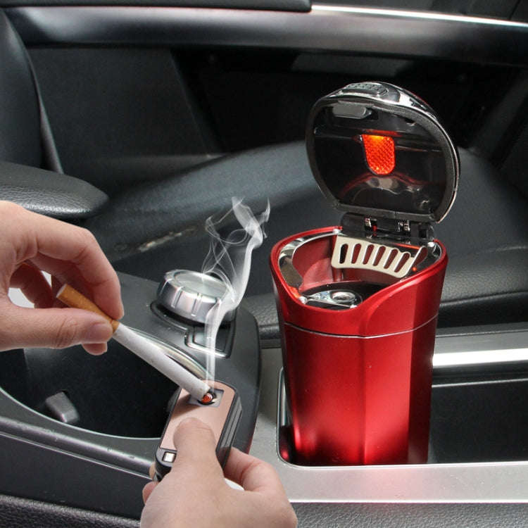 N12E Car Creative Ashtray Solar Power With Light And Cover With Cigarette Liighter (Red)