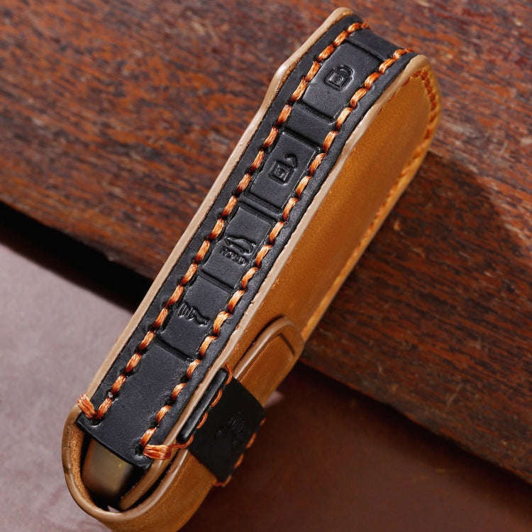 For Kia 5-button Hallmo Car Cowhide Leather Key Protective Cover Key Case(Brown)