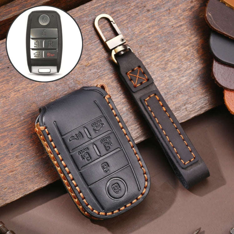 For Kia C134 6-button Hallmo Car Cowhide Leather Key Protective Cover Key Case(Black)
