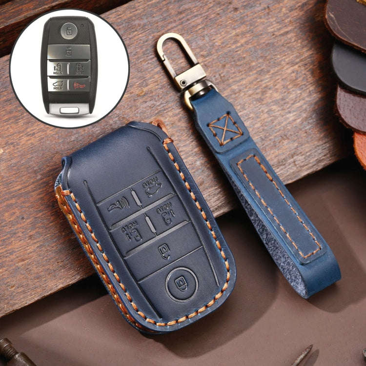 For Kia C134 6-button Hallmo Car Cowhide Leather Key Protective Cover Key Case(Blue)