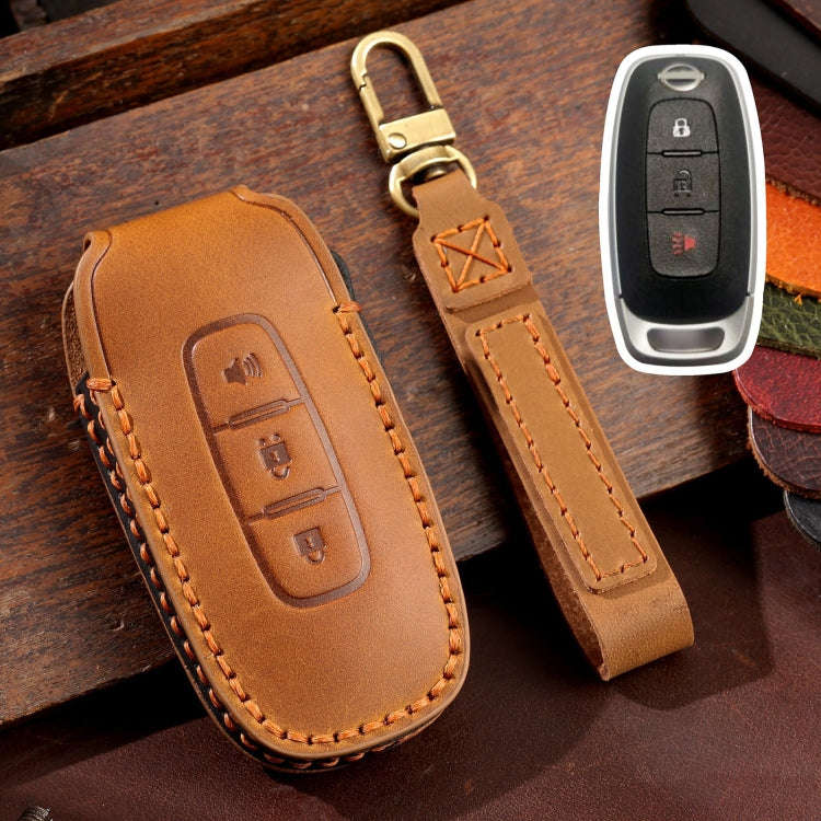 For Nissan Teana / Ariya 3-button Horn Hallmo Car Cowhide Leather Key Protective Cover Key Case(B...