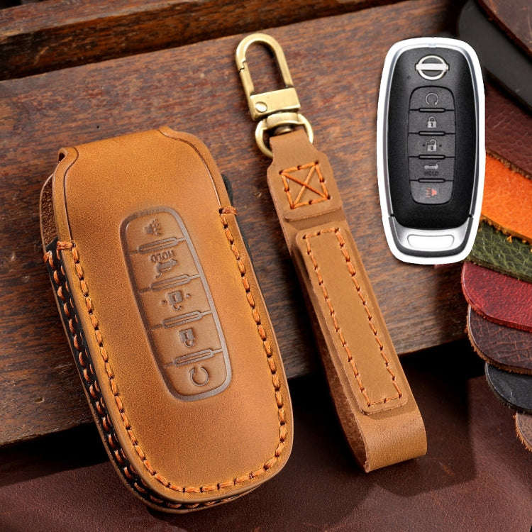 For Nissan Teana / Ariya 5-button Start Hallmo Car Cowhide Leather Key Protective Cover Key Case(...