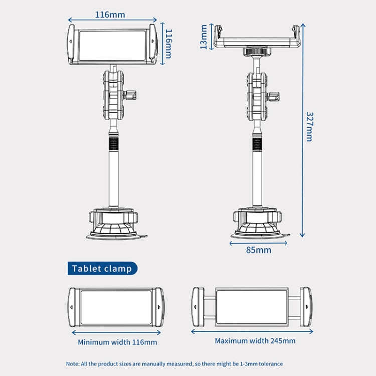 UBA-P1L Car Flexible Tablet Suction Cup Clamp Holder with Extension Rod without Remote Control