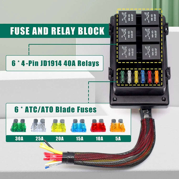12V 4 Pin Car 6 Slots IP66 Waterproof Relay Fuse Box with Cable